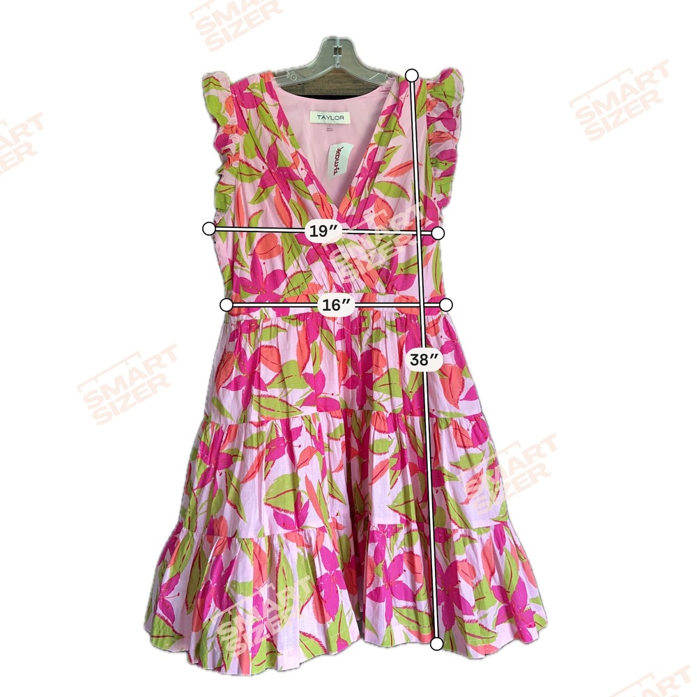 Taylor Pink Green Floral Ruffle Tiered Fit and Flare Dress Size Large NWT - Picture 8 of 9